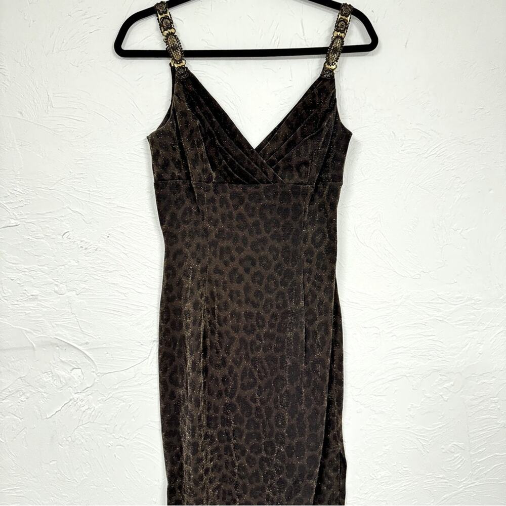 Vintage Scott McClintock Brown Leopard Maxi Dress Womens 6 Formal Glitter Y2K - Picture 3 of 15